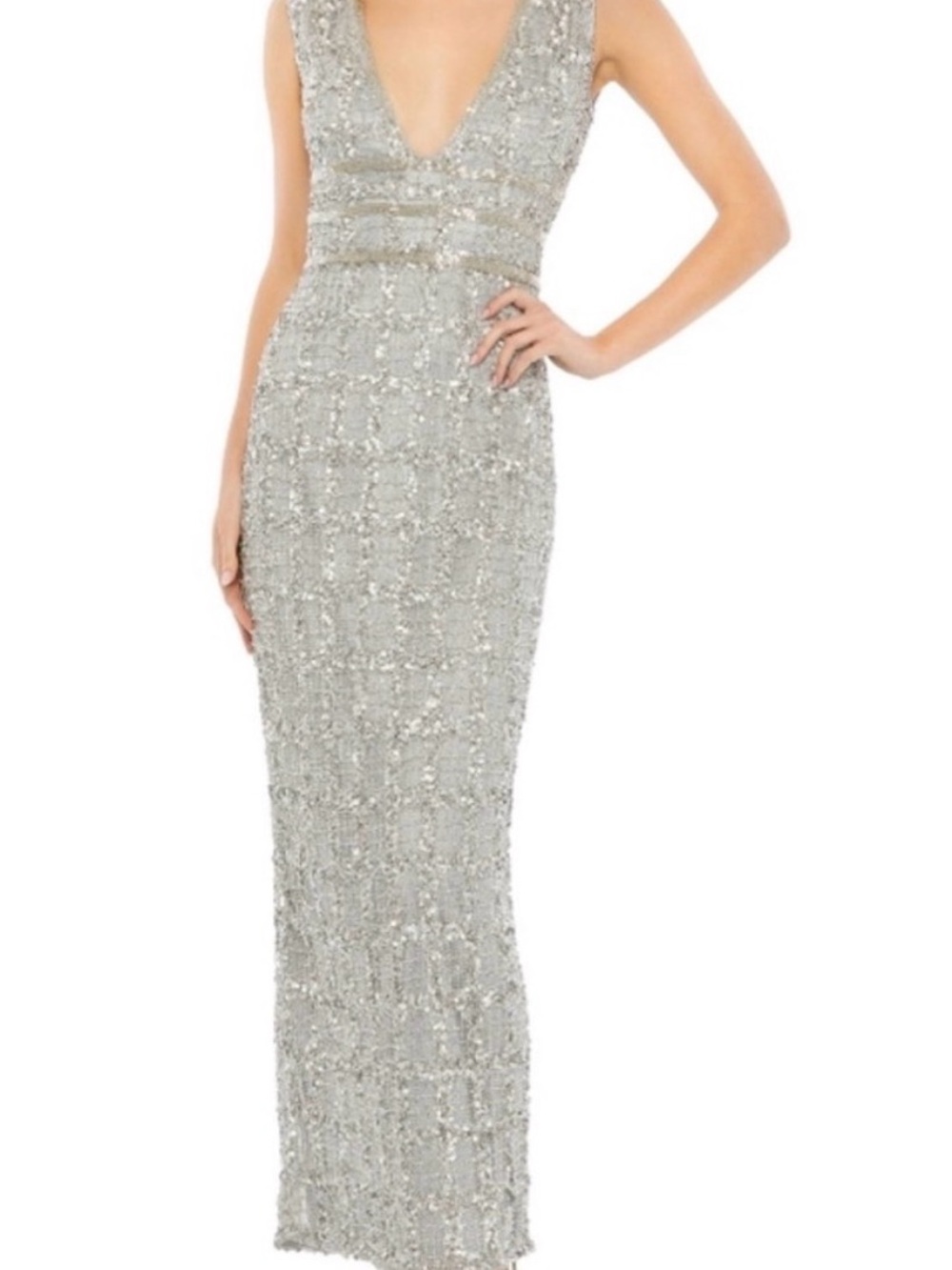 Mac Duggal Silver Sequin Evening Dress - Picture 2 of 4